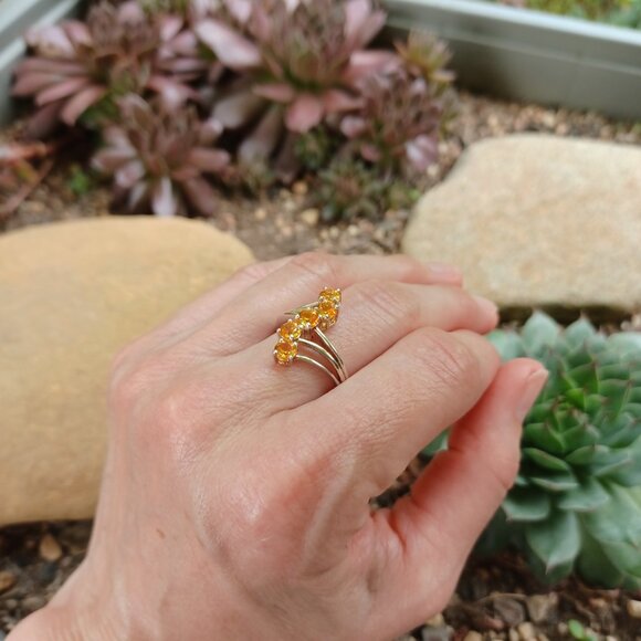 90s Vintage 925 Sterling + Citrine Bypass Ring, Sz 6.75/7, Eclectic & Quirky - Picture 2 of 7